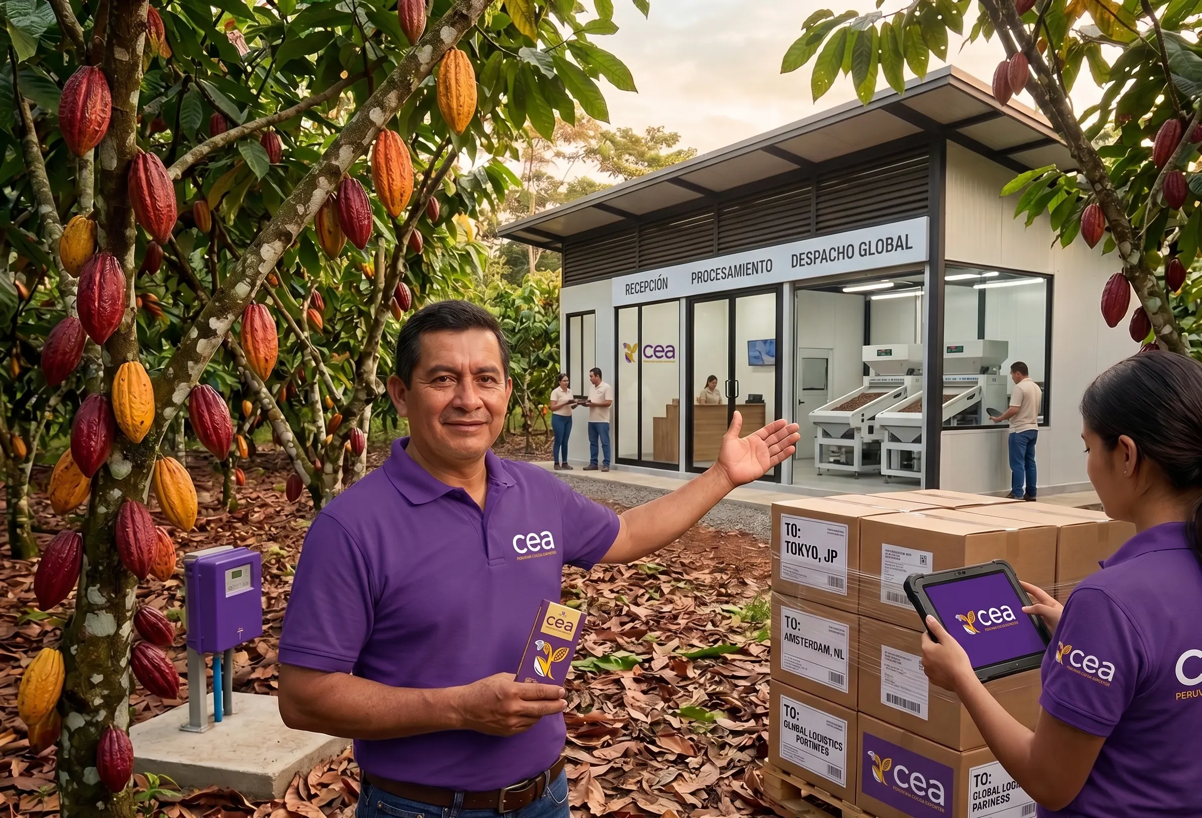 Hands holding Peruvian cacao beans